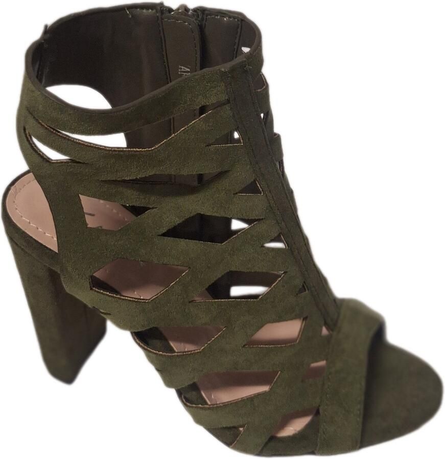 KAYLA -GREEN-OPENGEWERKTE PUMP-SOFT SUEDELOOK-HAK