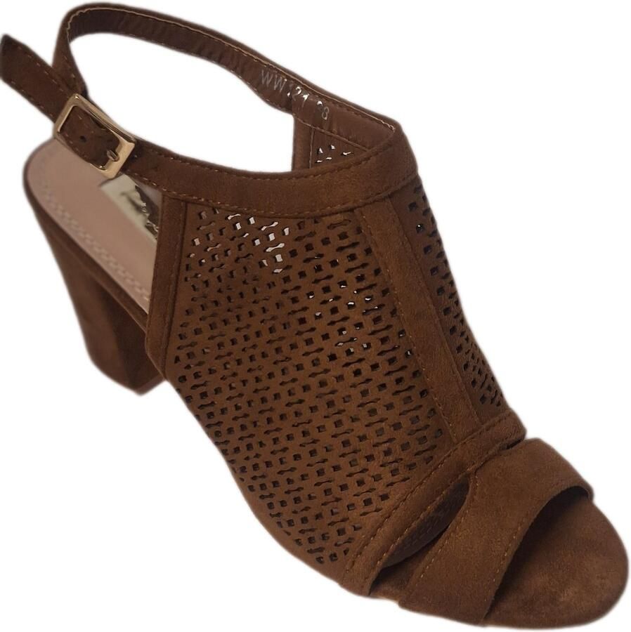 KAYLA HALF OPEN -CAMEL-PUMP MET HAK IN SUEDELOOK