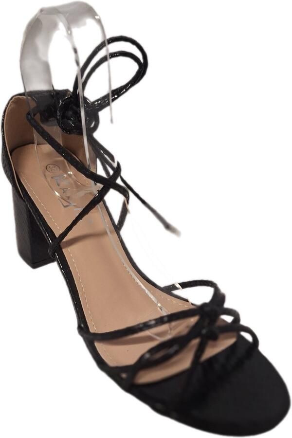KAYLA STRING PUMPS- BLACK IMITATIE LEDER-HAK