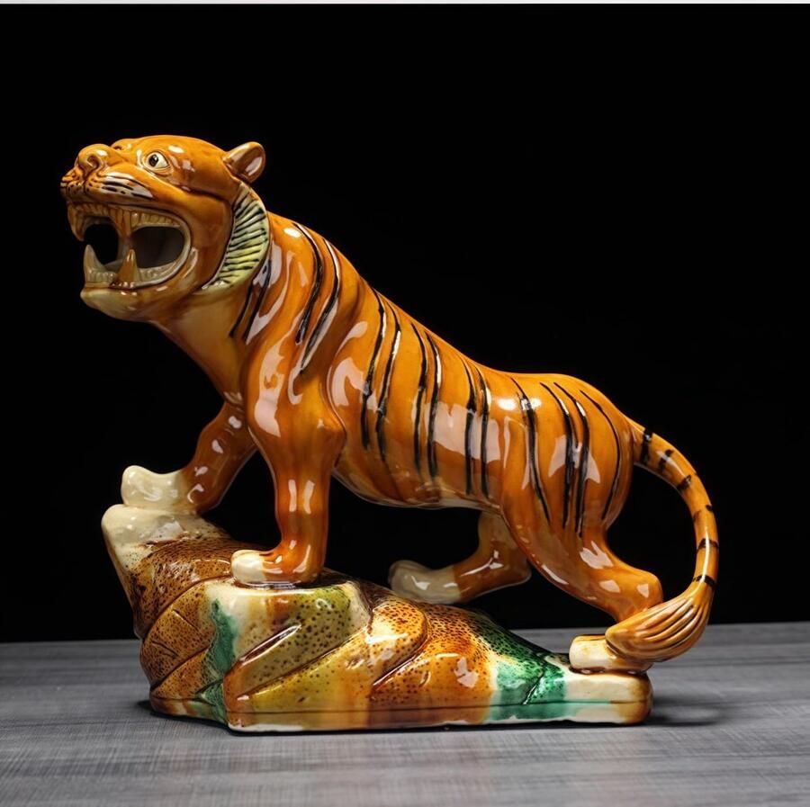 Standbeelden Keramiek Klimmende Tijger Sculptuur Huisdecoratie Woonkamer Tv-Kast Studeerkamer Kunst Ornamenten Donkergroen Groot
