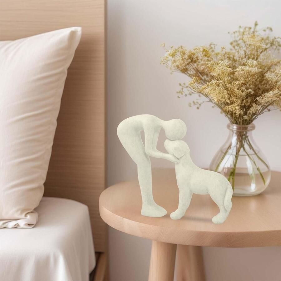 Keramiek Sculptuur 'Man en Hond' Dierenbeeldje als Gedenkgeschenk voor Huisdieren Decoratie voor Kantoor Woonkamer Slaapkamer