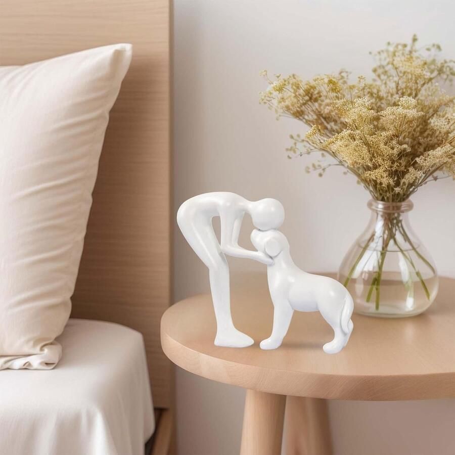Keramiek Sculptuur 'Man en Hond' Dierenbeeldje als Gedenkgeschenk voor Huisdieren Decoratie voor Kantoor Woonkamer Slaapkamer