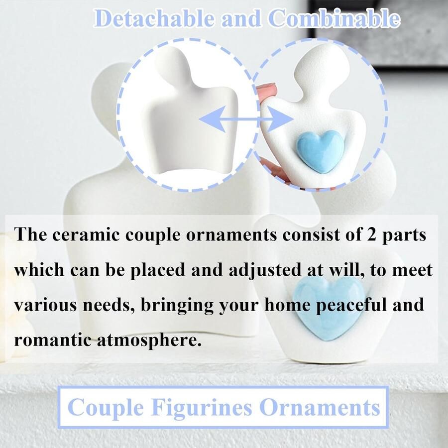 Keramische figuren omarming paar sculptuur moderne abstracte decoratieve figuren moderne romantische sculpturen met blauw hart decoratie voor woonkamer slaapkamer eetkamer
