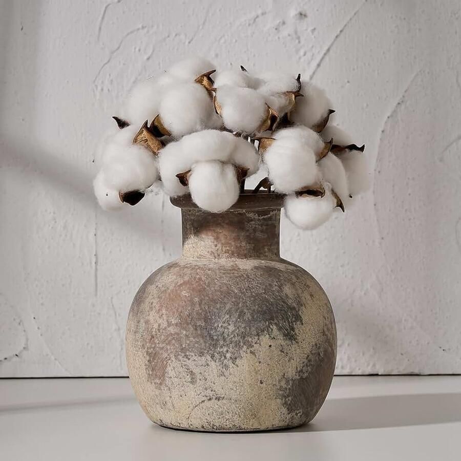 Keramische rustieke boerderijvaas 6 inch aardewerk decoratieve bloemenvaas voor woondecoratie Boho vaas terracotta vaas voor tafel woonkamer badkamer decoratie plank decor
