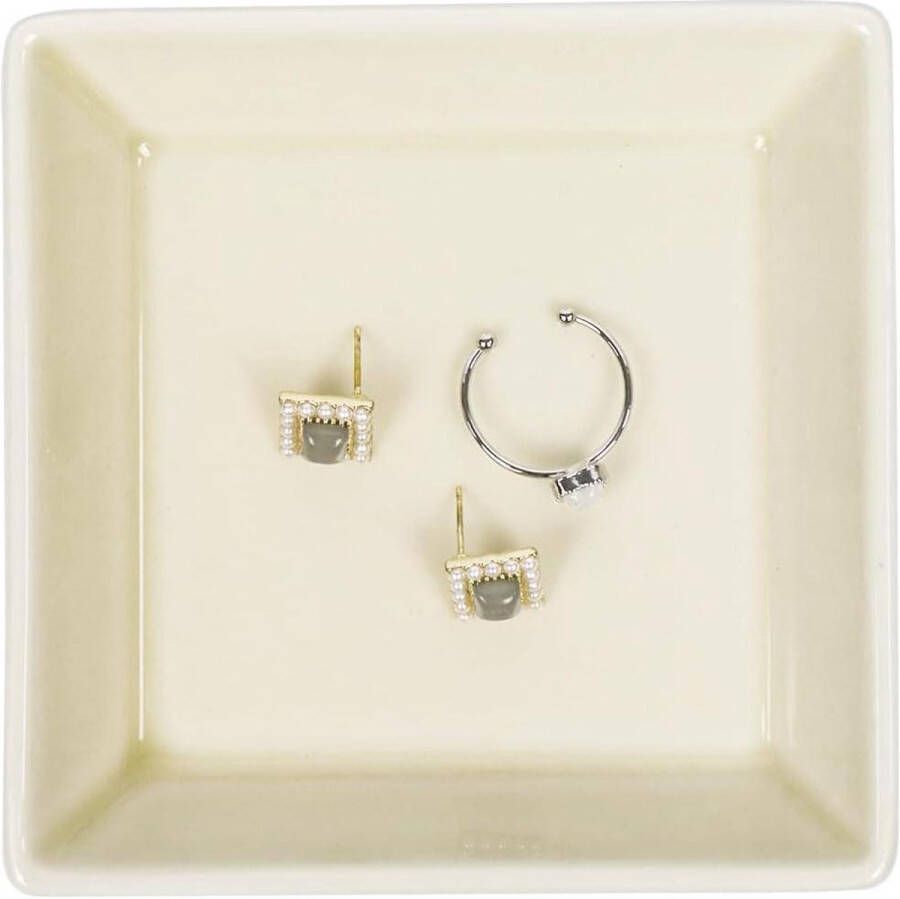 Keramische sieradenschaal ringen en kettingen opbergbord voor sieraden toetsen (beige)
