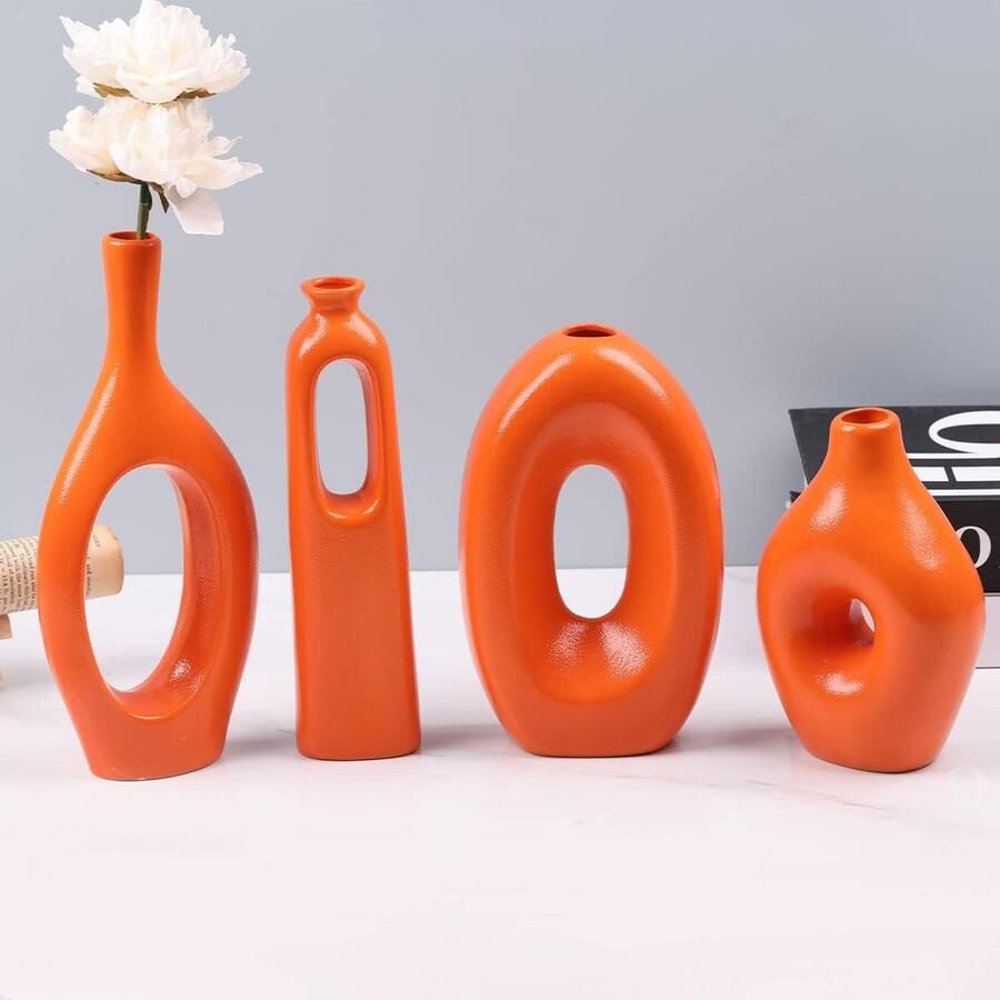 Keramische vaas set van 4 ronde holle boho vazen voor pampas gras en bloemen decor moderne minimalistische kleine vazen voor woonkamer slaapkamer open haard centerpieces
