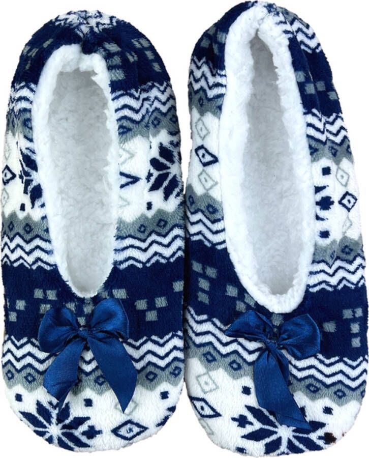 Merkloos Sans marque Kerst Pantoffels Dames Wollen sloffen Antislip Blauw