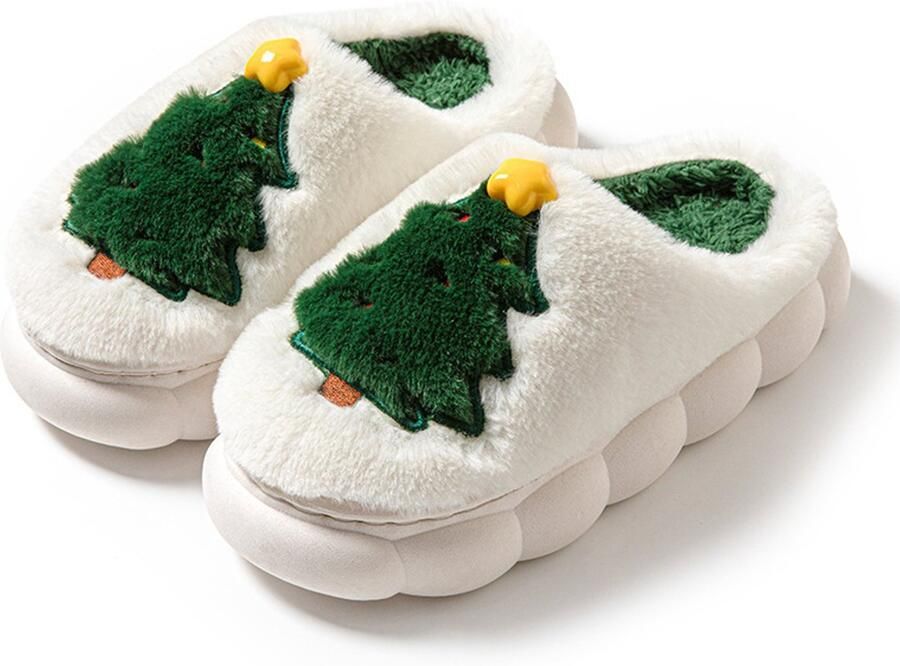 Kerst Pantoffels Kerst Sloffen Home Sloffen Pantoffels Open Sloffen Warm Met Pluche Voering Creatief Interessant Verrassend Wit