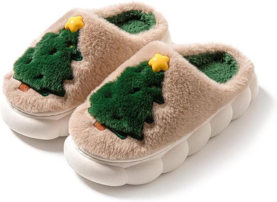 Kerst Pantoffels Kerst Sloffen Home Sloffen Pantoffels Open Sloffen Warm Met Pluche Voering Creatief Interessant Verrassend Khaki