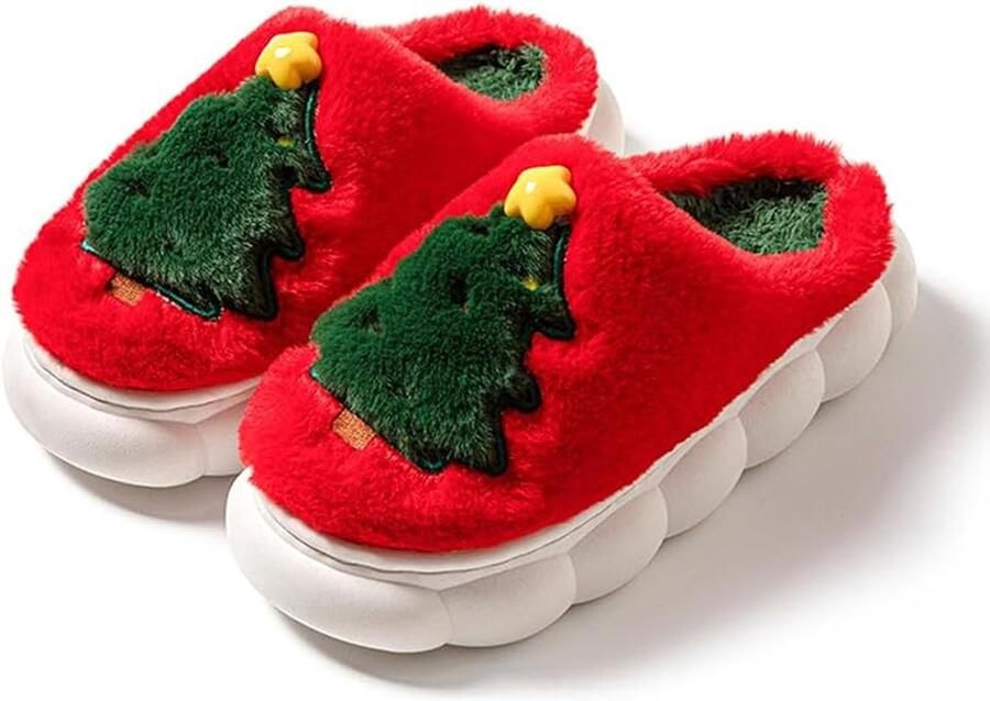 Kerst Pantoffels Kerst Sloffen Home Sloffen Pantoffels Open Sloffen Warm Met Pluche Voering Creatief Interessant Verrassend rood