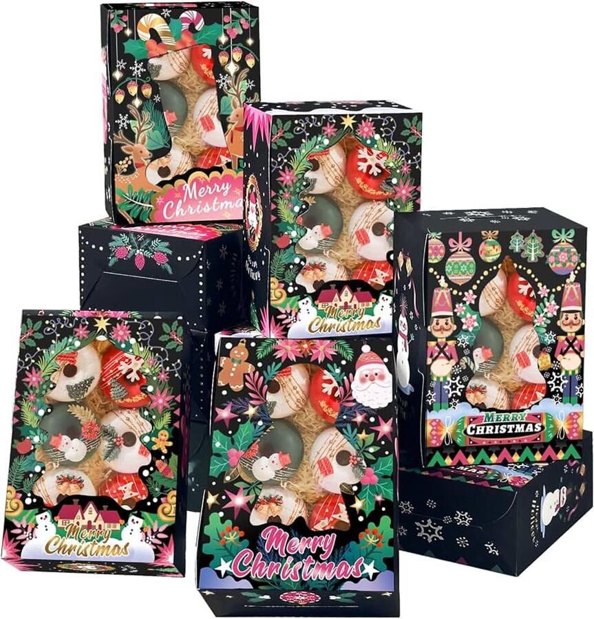 Kerstkoekjesdozen met venster 12 stuks 21 x 15 x bakdoos in zwart-roze design gebakdoos voor Kerstmis