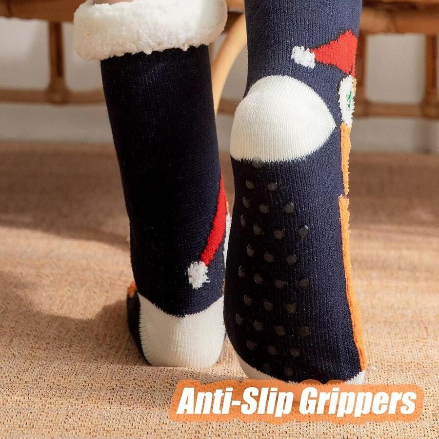 Kerstslipper sokken kalf-lengte gezellige sokken unisex met anti-slip grippers fleece voering kerstgeschenken één