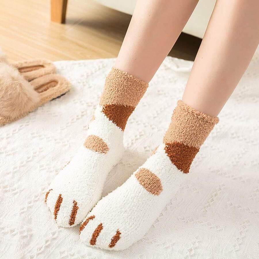Kerstsokken voor dames 3 paar katoen winter warme kerstsokken rendier sneeuwvlokken kerstcadeaus voor vrouwen 3 kattenafdrukken