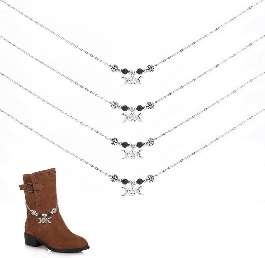 Kettingen voor laarzen Schoendecoratie set Stijlvol accentueren Zwart met zilver Zwart zilver