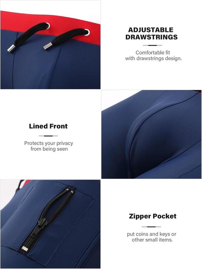 Kevin Zwembroek Heren Korte Strakke Zwemshort met Koord en Ritssluiting Zwembroek Sneldrogende Zwembroek Jongens Watersport Zwemkleding Schoolzwemshort Heren