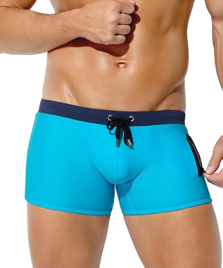 Kevin Zwembroek Heren Korte Strakke Zwemshort met Koord en Ritssluiting Zwembroek Sneldrogende Zwembroek Jongens Watersport Zwemkleding Schoolzwemshort Heren