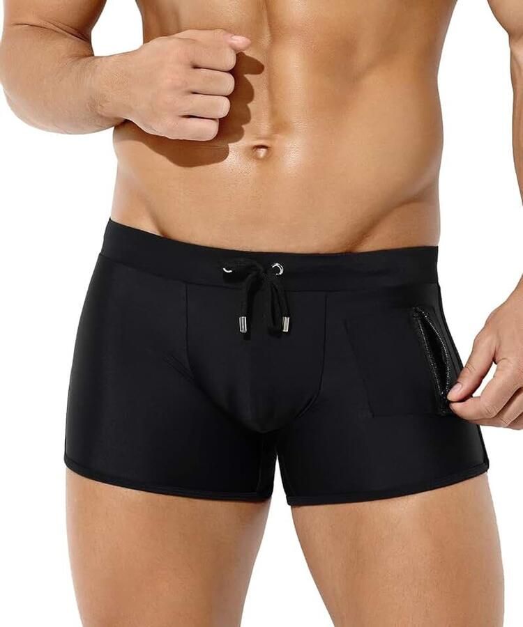 Kevin Zwembroek Heren Korte Strakke Zwemshort met Koord en Ritssluiting Zwembroek Sneldrogende Zwembroek Jongens Watersport Zwemkleding Schoolzwemshort Heren