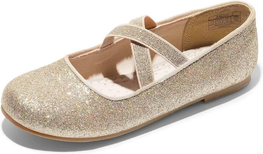 Kids ballerina's voor meisjes Mary Jane elegante platte schoenen prinses party ballerina om aan te trekken Angie-2 Kommunionschuhe Mary Jane Schnürschuhe Flats Schuhe Gekreuzten Riemchen Für Partys Hochzeiten