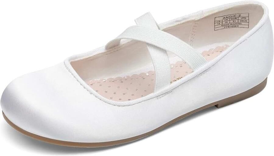 Kids ballerina's voor meisjes Mary Jane elegante platte schoenen prinses party ballerina om aan te trekken Angie-2 Kommunionschuhe Mary Jane Schnürschuhe Flats Schuhe Gekreuzten Riemchen Für Partys Hochzeiten