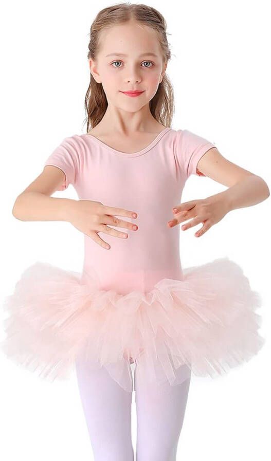 Kids Ballet Jersey Dance Costume Dress Up Pink Short Sleeve Crotch Sleeve