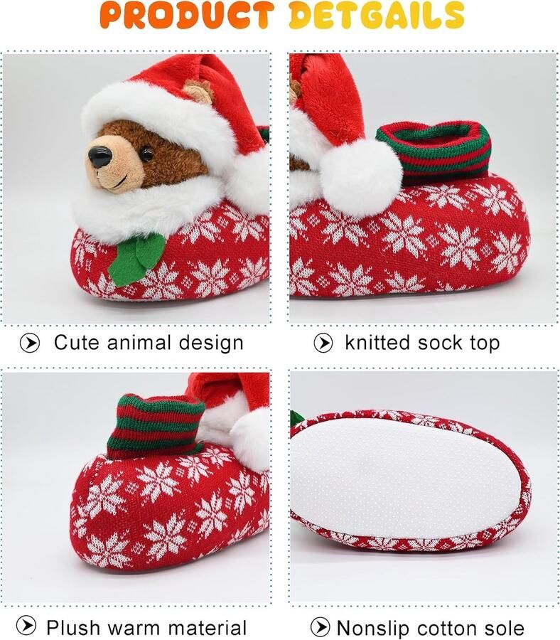 Kids Novelty Slippers voor en harige winter dier eland herten pluche pantoffels voor peuter en klein kind