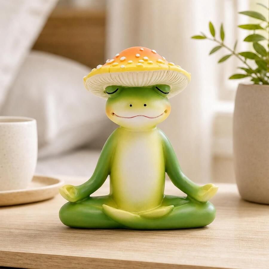 Kikker Beeldje van Hars Yoga Kikker Figuur voor Bureau Woonkamer Kantoor Patio & Tuin Schattig Zen Plantenpot Ornament Mini Tafelbeeldje voor Thuis & Achtertuin