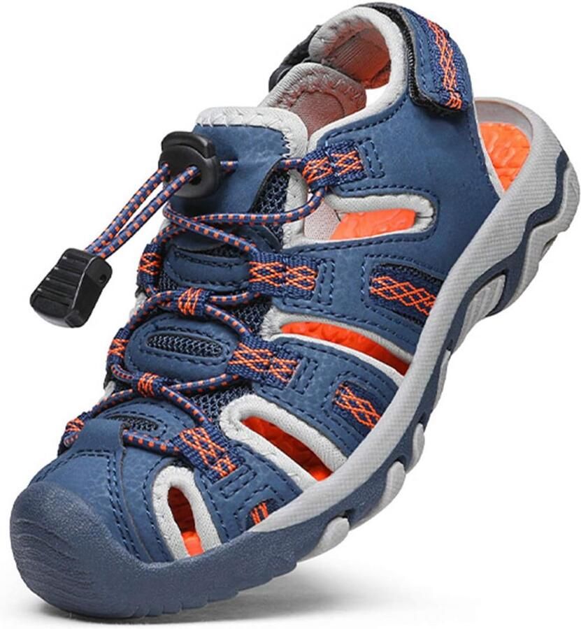 Kinder Sandalen Navy Blauw Grijs Oranje met Gesloten Teen voor Zomer en Buitenactiviteiten