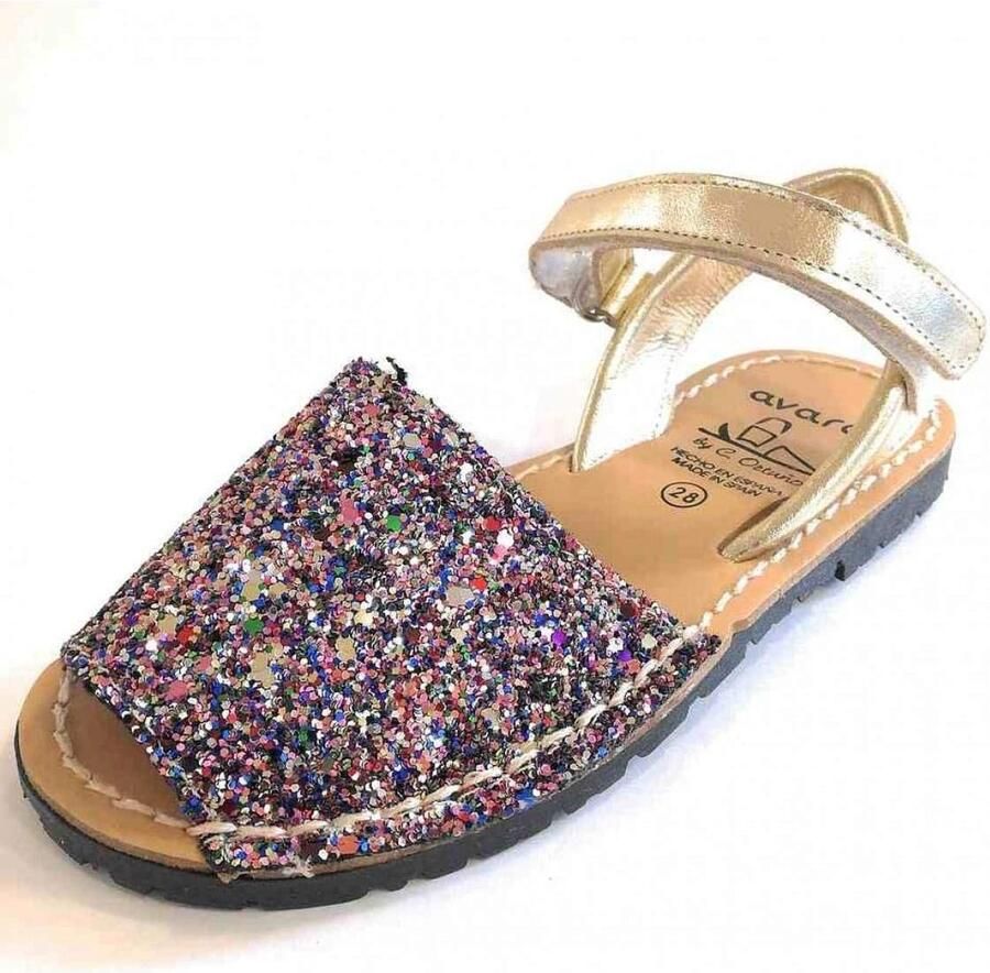Kinderen Sandalen Leren Slippers Zomerse Wandelingen Met Glitter Details Wit Marineblauw