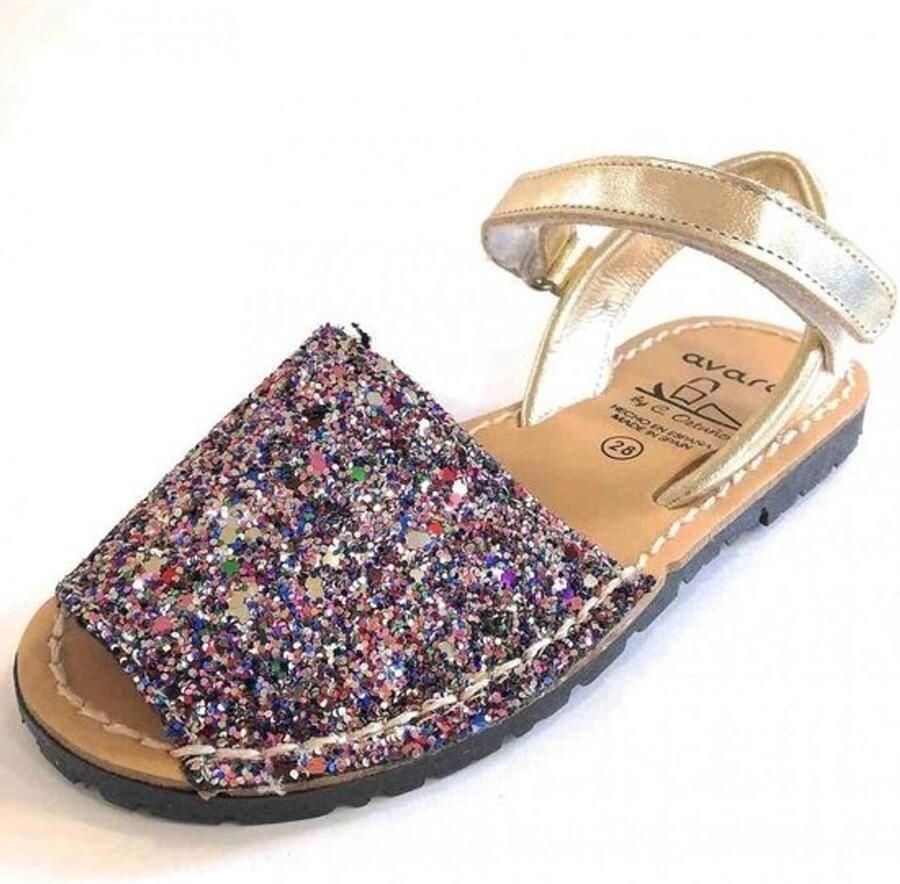 Kinderen Sandalen Leren Slippers Zomerse Wandelingen Met Glitter Details Wit Marineblauw