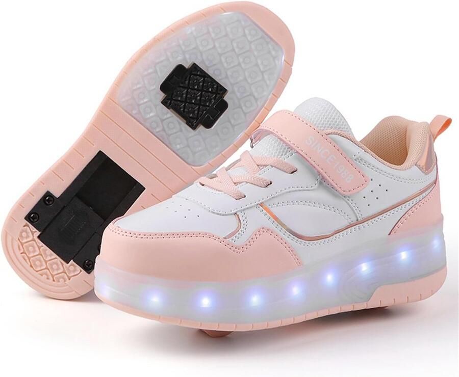 Kinderen Sneakers met Wieltjes en Oplaadbare LED Verlichting Afneembare Rolschaatsen voor en