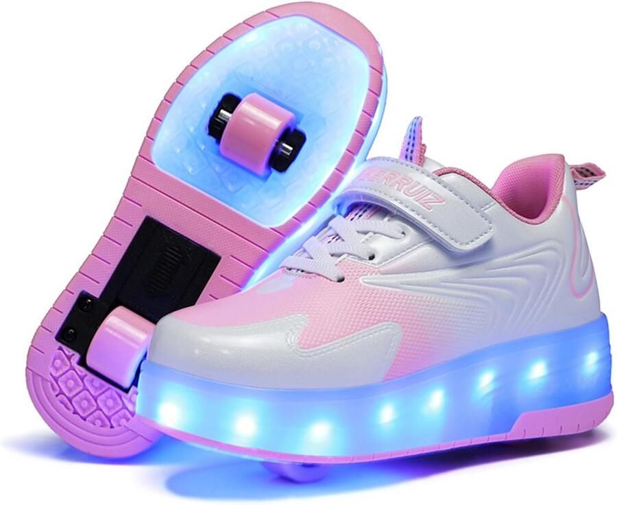 Kinderen Stevige Sneakers met Verstelbare Dubbele Wielen en Oplaadbare LED Verlichting