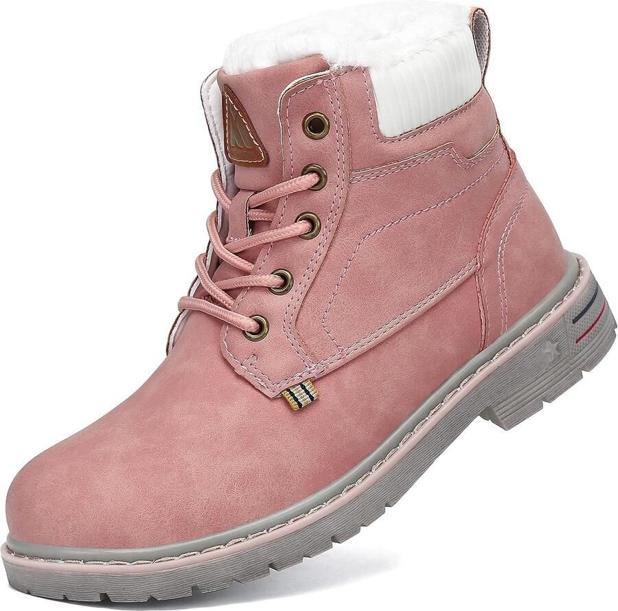 Kinderlaarzen met veters voor en warm gevoerd winterschoenen roze