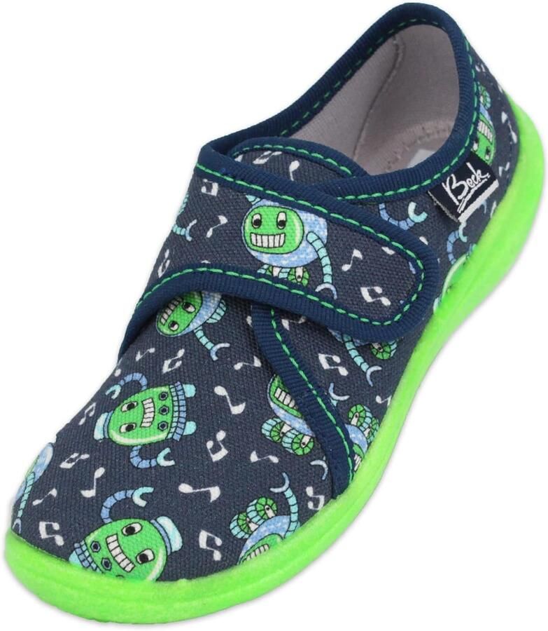 BECK Huisschoenen 'Robots' navy lichtblauw limoen wit