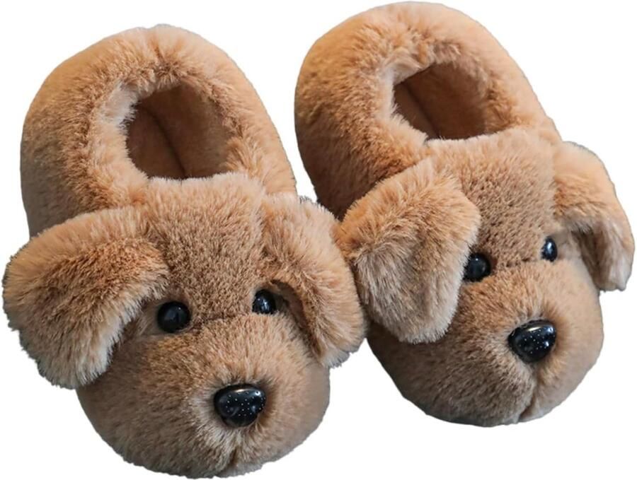 Kinderpantoffels schattig warmteschoenen hond pantoffels cartoon huispantoffels winter warmte dier pantoffels pluizige pantoffels pluche antislip slippers camel