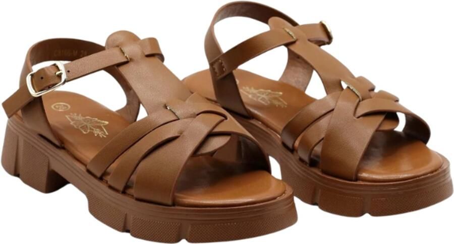 Kindersandalen met Gevlochten Bandjes en Gesp Bruin