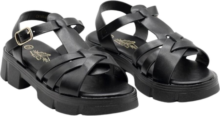 Kindersandalen met Gevlochten Bandjes en Gesp Zwart
