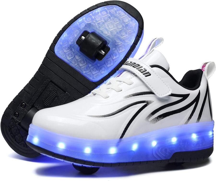 Kinderschoenen met Dubbele Wielen en LED Verlichting USB Oplaadbare Tennisschoenen voor en