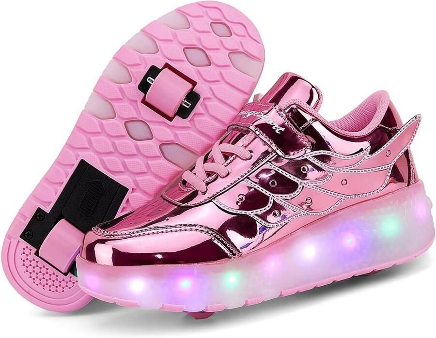 Kinderschoenen met Wielen LED USB Oplaadbaar Trainers met Intrekbare Wielen voor en