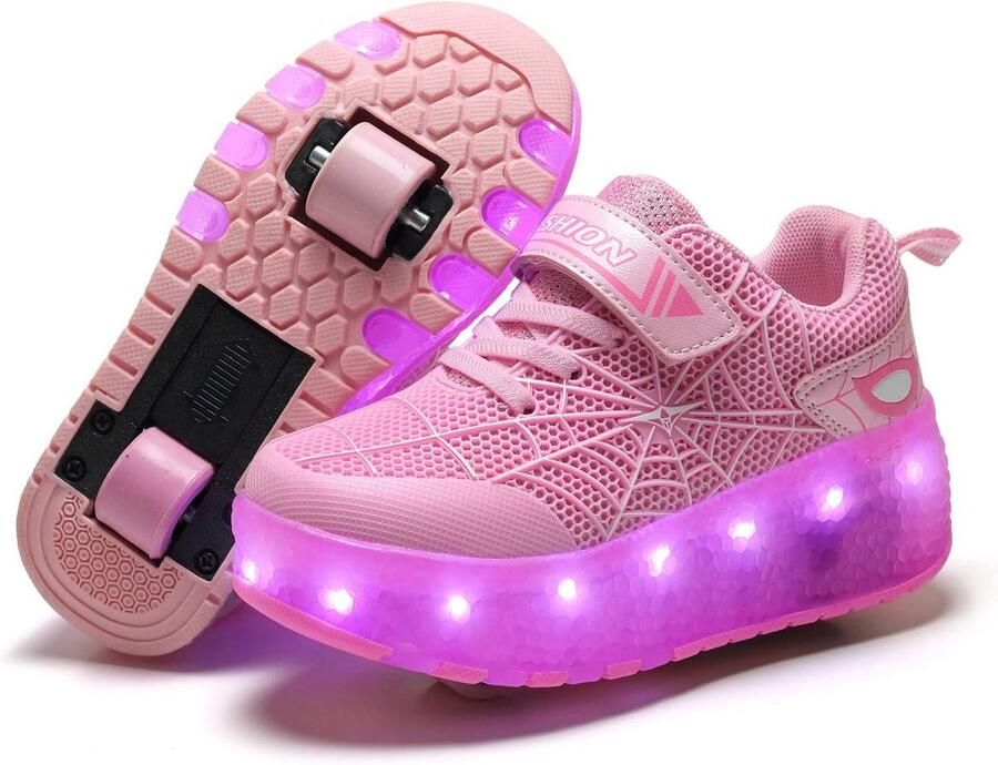Kinderschoenen met Wieltjes Sneakers met 7 Kleuren LED Verlichting en Verstelbare Wiel