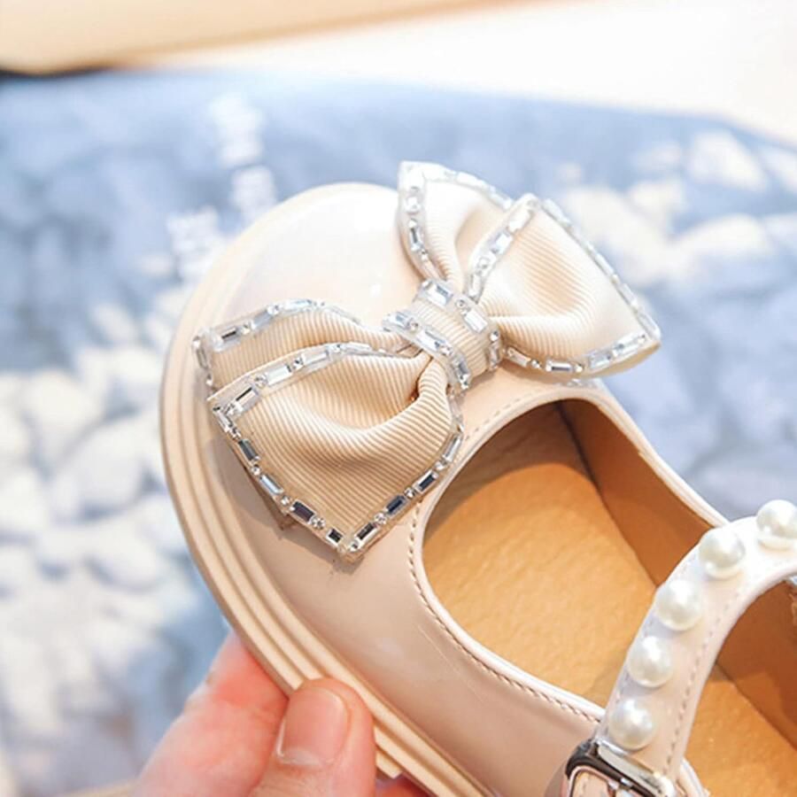 Kinderschoenen Vrijetijdsschoenen Leer Party Schoenen Performance Jurk Schoenen Dikke Zool Parel Pailletten Strik Enkele Schoenen Effen Gesp Vrijetijdsschoenen