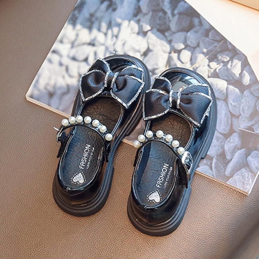 Kinderschoenen Vrijetijdsschoenen Leer Party Schoenen Performance Jurk Schoenen Dikke Zool Parel Pailletten Strik Enkele Schoenen Effen Gesp Vrijetijdsschoenen