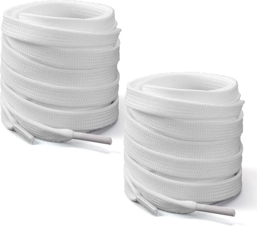 Kinderschoenveters plat 2 paar zwart-wit dik geweven polyester geschikt voor sneakers sportschoenen en laarzen