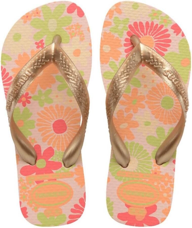 Kinderslippers Meisjes met Bloemenprint en Metallic Bandjes Zomer Teenslippers
