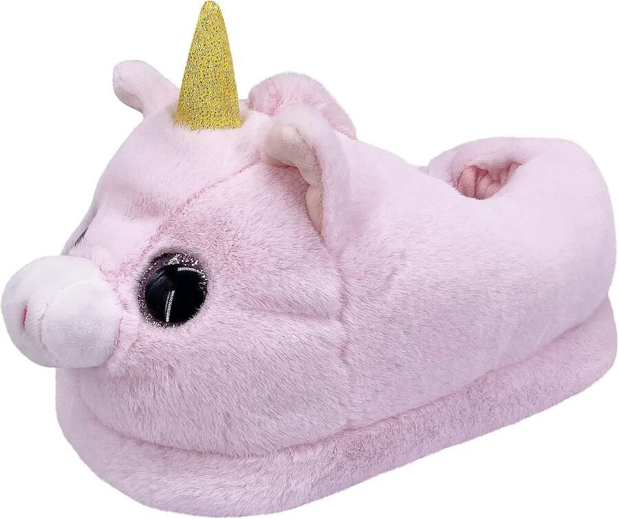 Kinderslippers van pluche voor en Kleurrijke eenhoorn