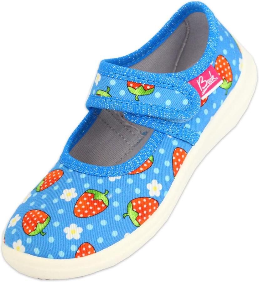 BECK Huisschoenen 'Erdbeere' lichtblauw lichtgroen rood wit
