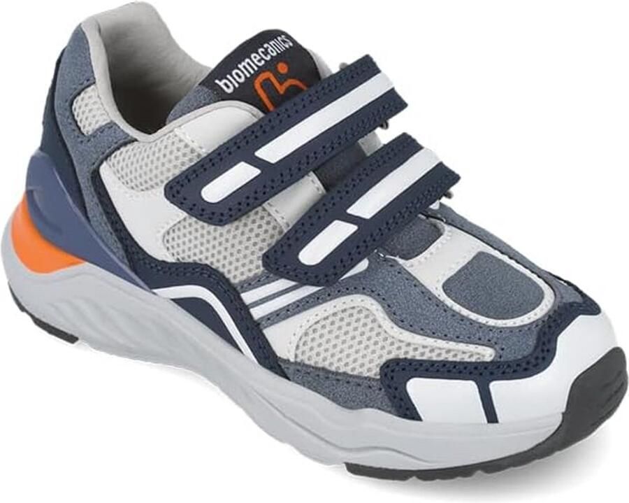 Flexibele Jongens Sneakers Blauw Grijs met Klittenband en Rubberen Neus