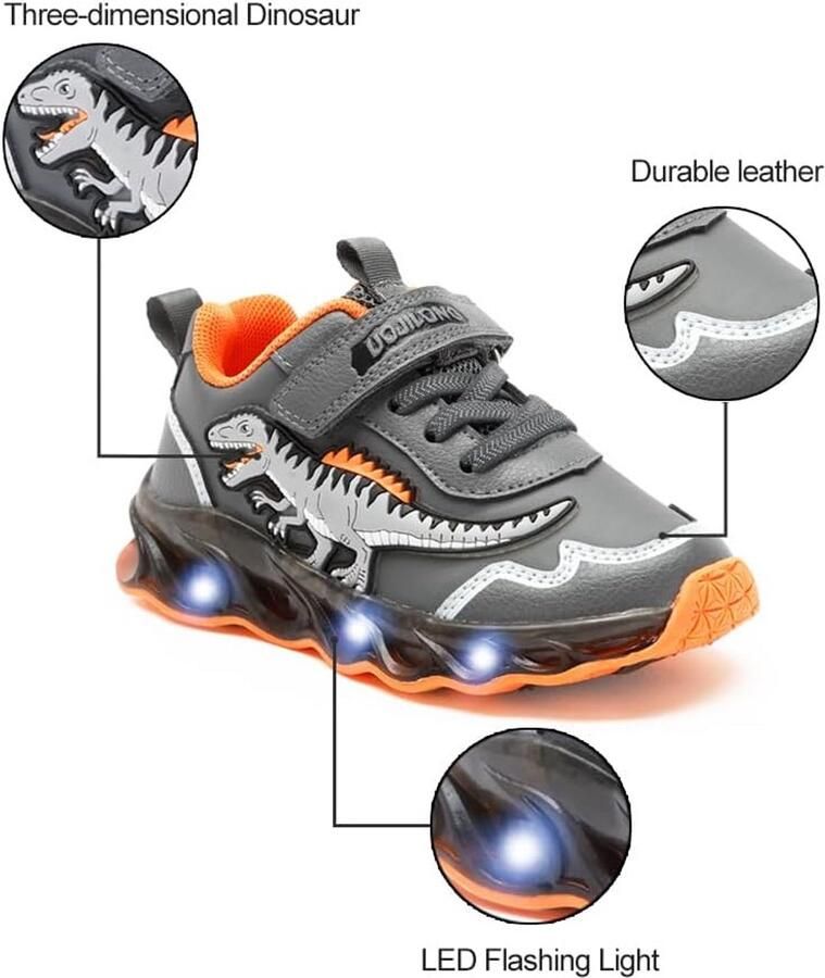 Kindersneakers met LED Verlichting en 3D Dinomuur &