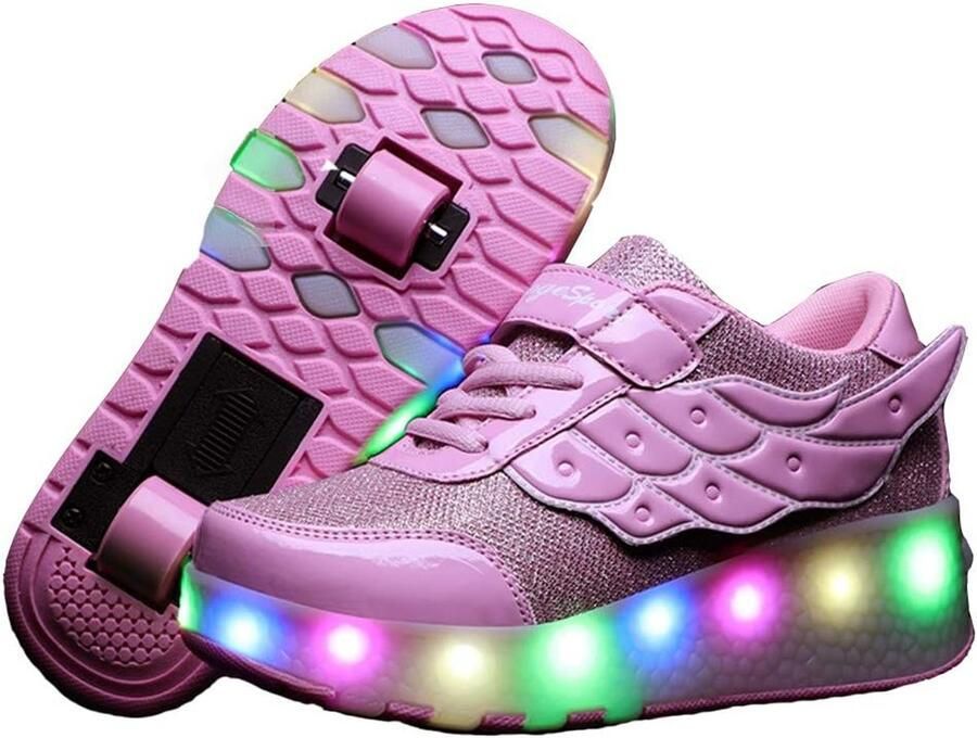 Kindersneakers met LED Verlichting en Intrekbare Wielen USB Oplaadbaar