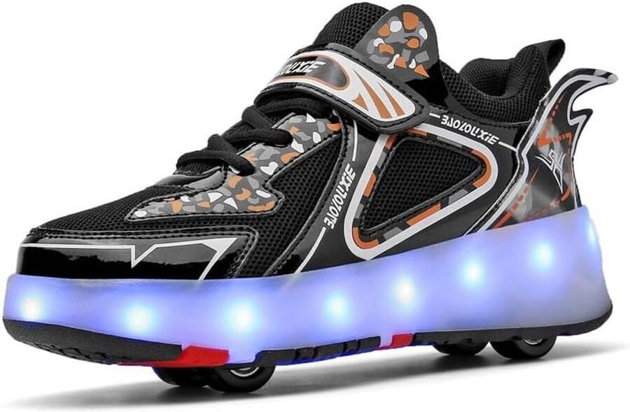 Kindersneakers met Wielen: Verstelbare Skate Schoenen met LED Licht & USB Opladen &