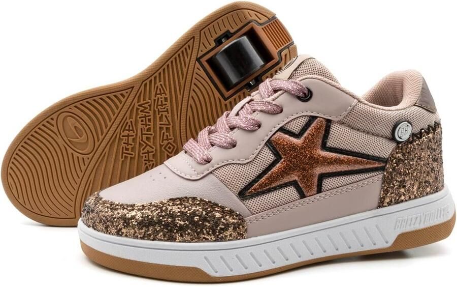 Kindersneakers met Wieltjes Transformeer Schoenen in Skeelers in Seconden Beige Brons